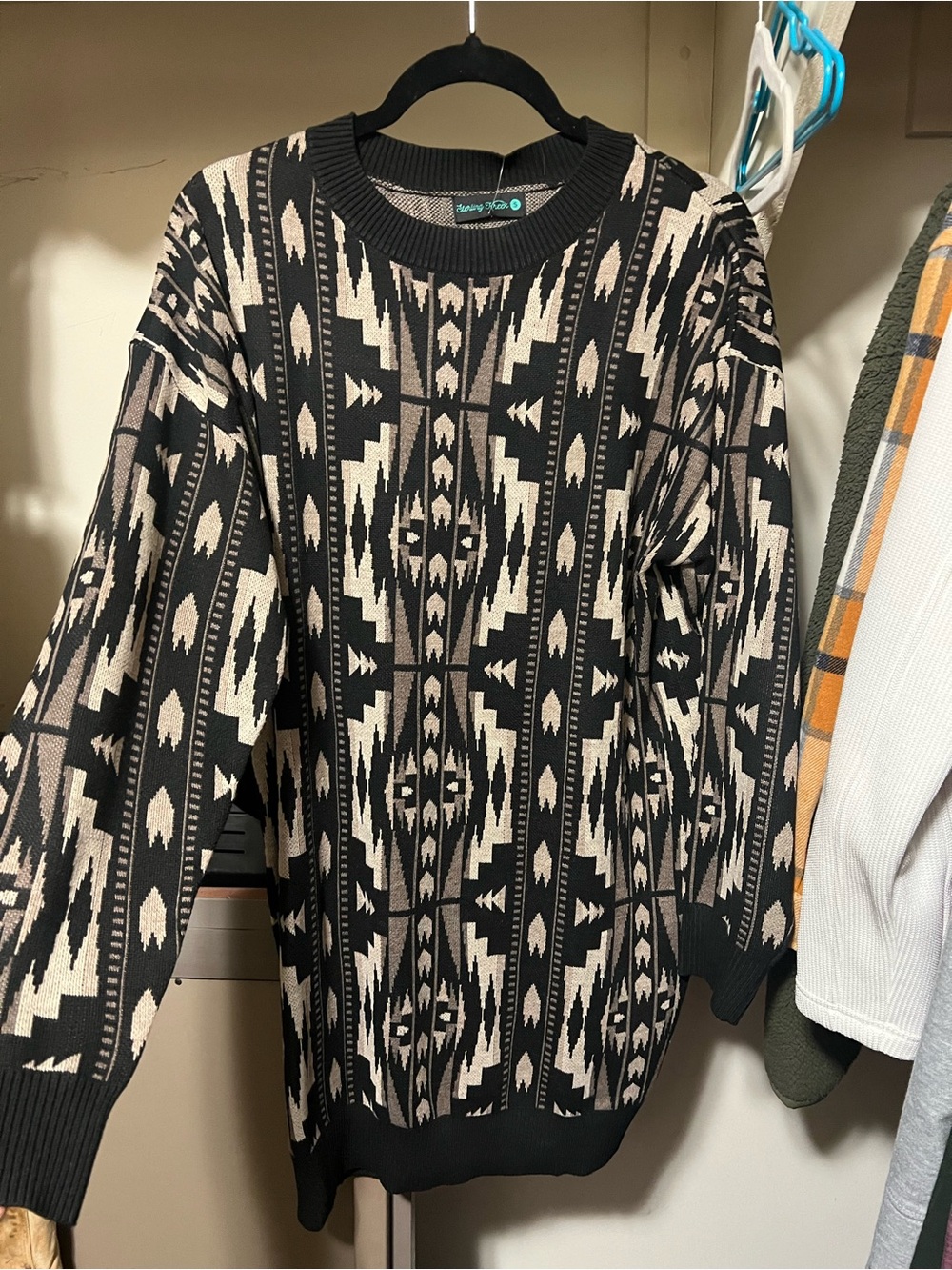 adidas Black and Cream Aztec-Pattern Long Sleeve Sweater